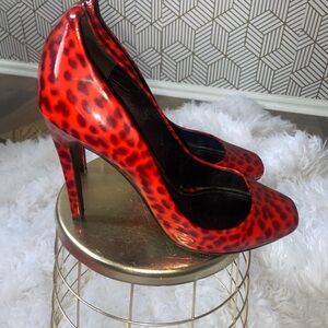 Super Sexy Jerome C Rousseau heels patent red animal print